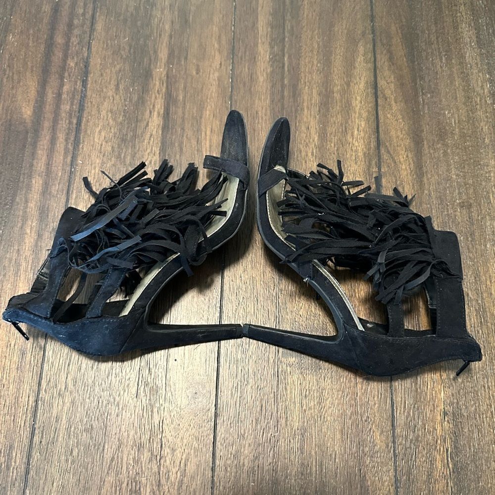 a.n.a |  Black Terry Fringe Heels size 6 - Picture 3 of 8
